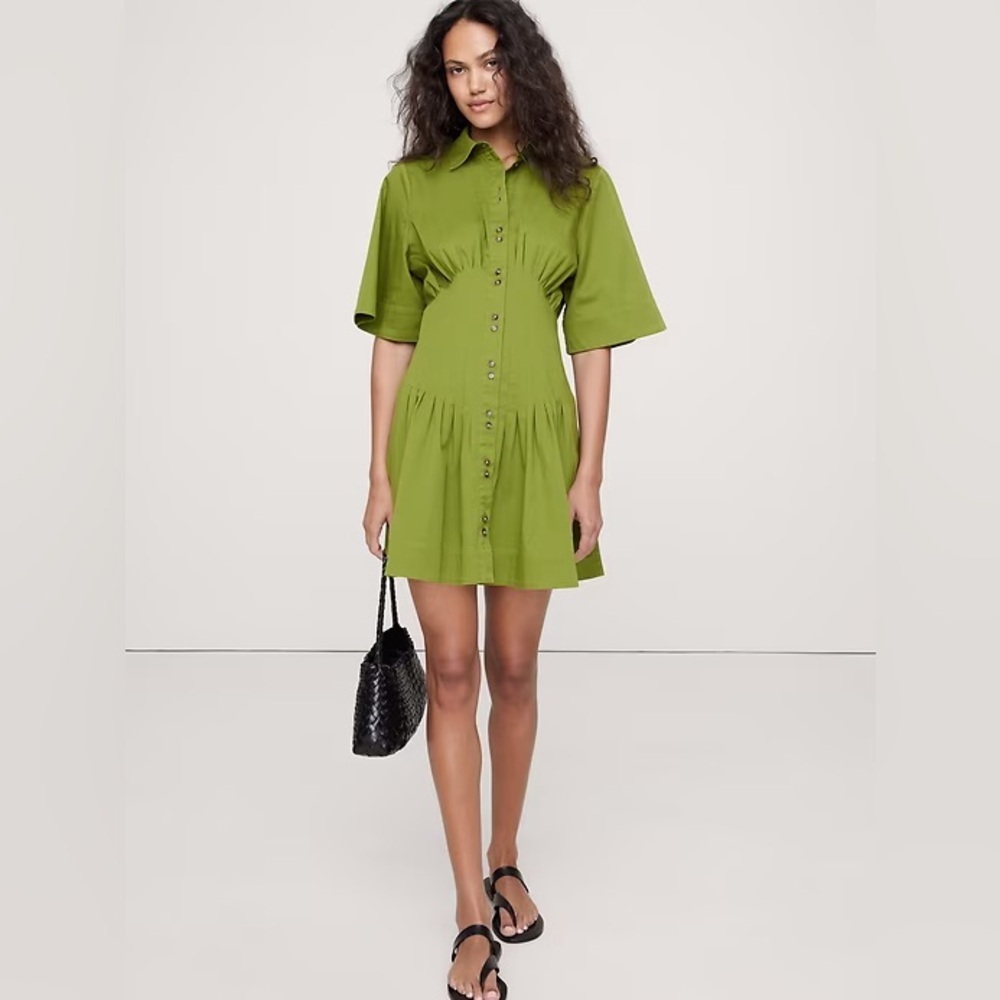 NWT! Banana Republic Olive Green Stretch-Cotton Poplin Pintuck Shirt Dress💃🏻